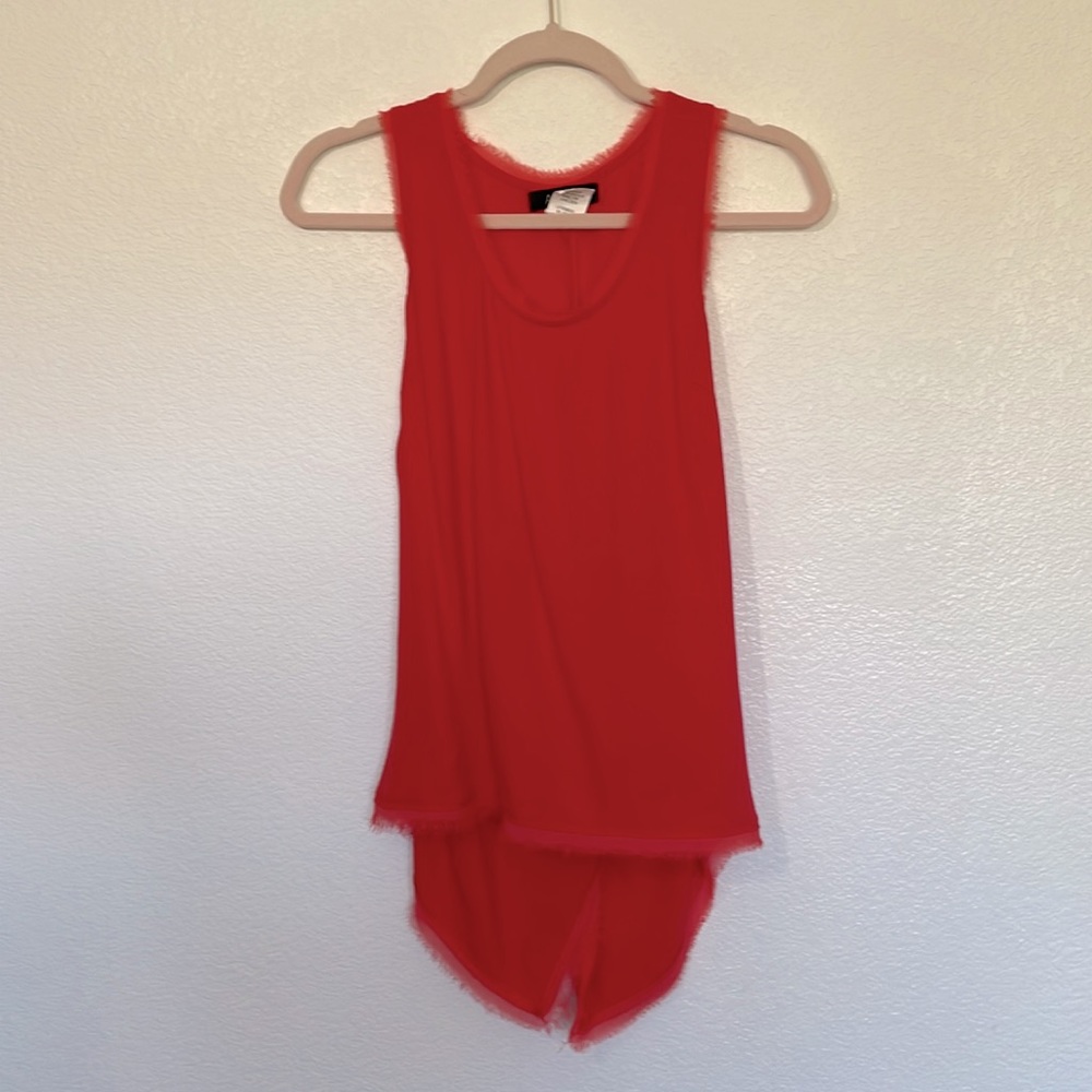 ANGL red raw edge trim split back sleeveless blouse